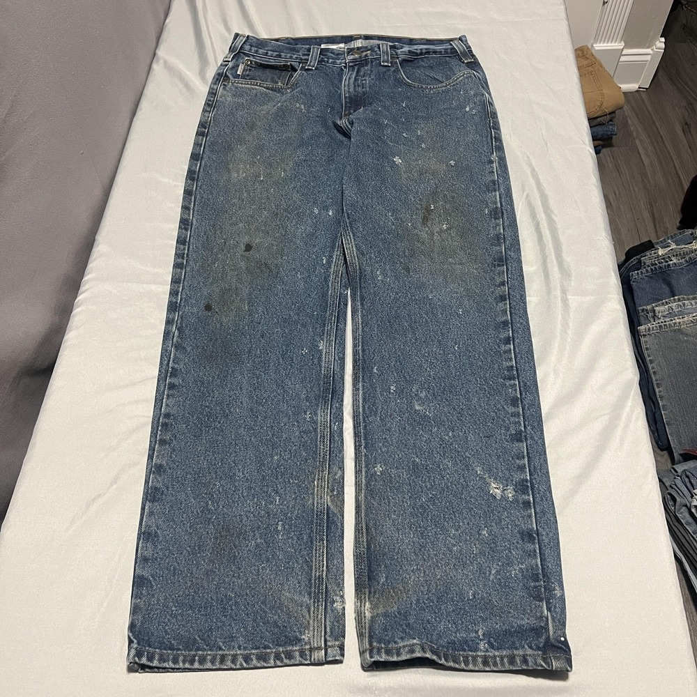Carhartt Jeans Mens 34x30 Blue Medium Wash Regular Straight Distressed Denim